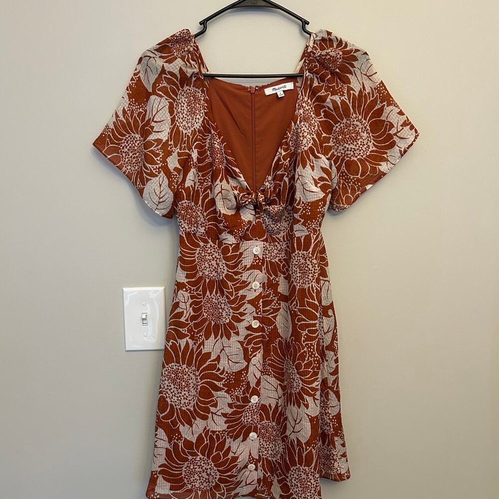 Madewell Silk Tie-Front Mini Dress Sunflower Print Size 0P – Excellent Condition